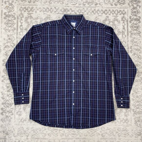 Wrangler Shirt Mens Pearl Snap Plaid Button Up Western Collared Red Size Large - Picture 1 of 5